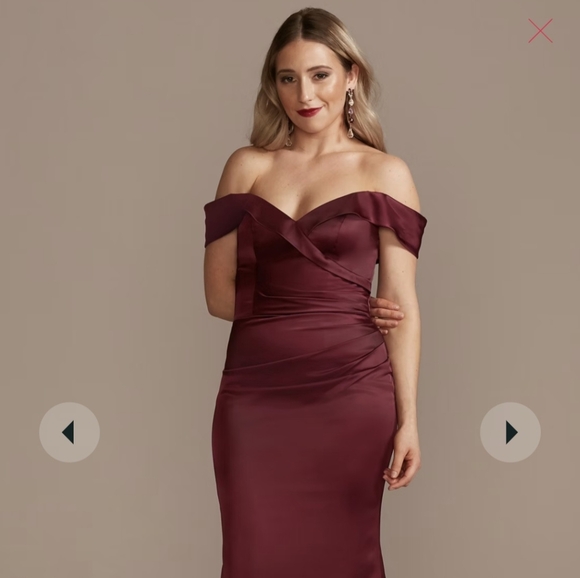 Satin Off-the-Shoulder Mermaid Dress - Picture 1 of 6